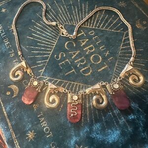 Rare 💕Spiny oyster moonstones & 985 silver wheat chain artisan made & necklace